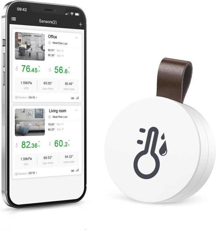 Bluetooth Thermometer Hygrometer, Kabelloses Temperatur Feuchtigkeitssensor mit Smart Sensor App, Mini Thermometer Innen...