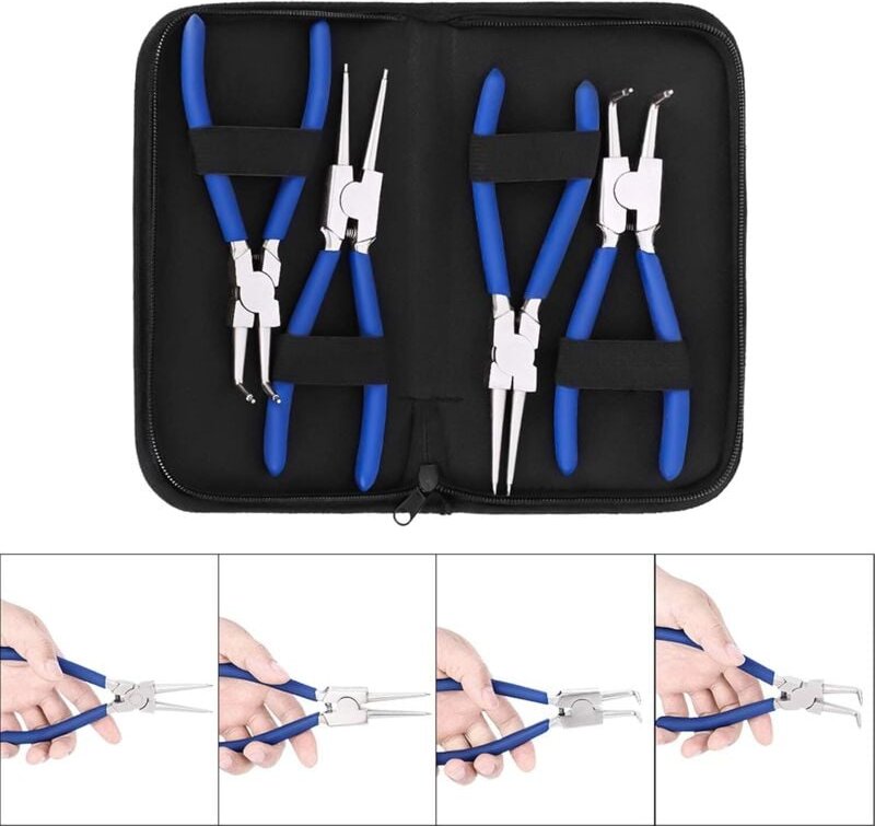 4tlg Sprengringzangen, Seegering-Zangen Seegeringzange Set Sicherungsringzange Professionelle 7 Zoll Mit tauchbeschichte...