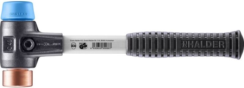 SIMPLEX-Schonhammer, TPE-soft / Kupfer mit verstärktem Tempergussgehäuse und Fiberglasstiel D=40 mm 3714.040