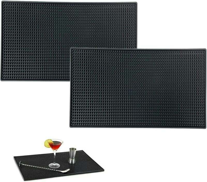 2 Stück Barmatte, Barservicematte, schwarze Barmatte, geeignet für Bar oder Zuhause, zum Fixieren von Weingläsern (schwa...