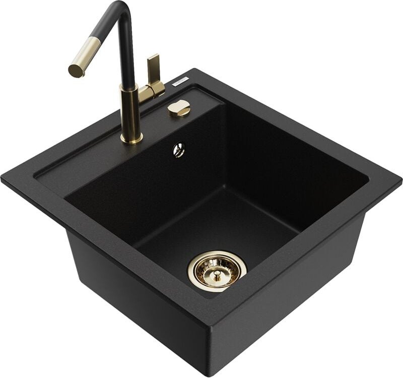 Vito 1-Becken-Granit-Spüle mit Mischbatterie Flora, Schwarz - 6503-77-670401-57-G - Mexen