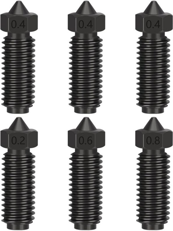 3D-Drucker-Extruder-Hotend-Düsensatz, 6-teilige Düsen aus gehärtetem Stahl, Hochtemperaturdüsen für 3