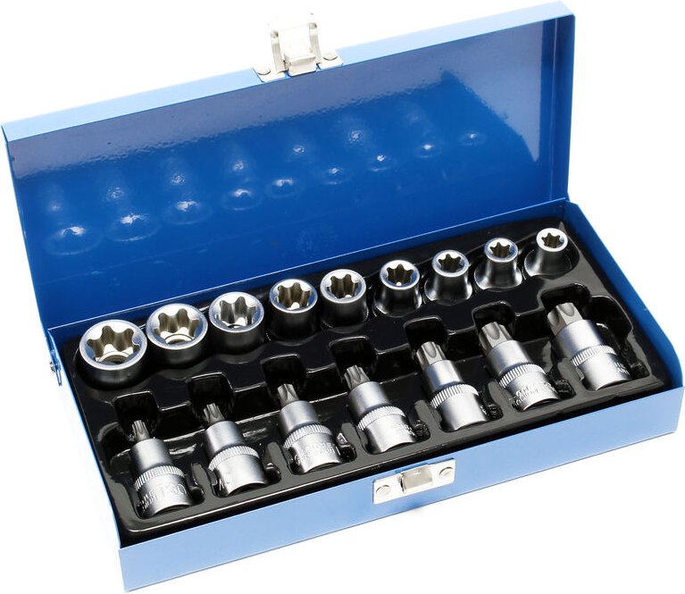 Stecknuss Set 16-teilig mit 1/2' Antriebsprofil aus CV-Stahl in einer Metallbox Außensechsrund Stecknüsse Nusssatz - Wil...
