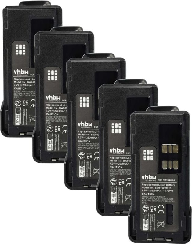 5x Akku Ersatz für Motorola PMNN4416, PMNN4417, PMNN4416AR für Funkgerät, Walkie Talkie (2600 mAh, 7,4 v, Li-Ion) + Gürt...