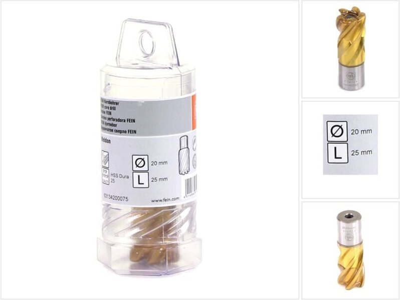 1x hss Dura 25 Kernbohrer mit 3/4" Weldon-Aufnahme 25 mm ø 20 mm - 63134200075 - Fein