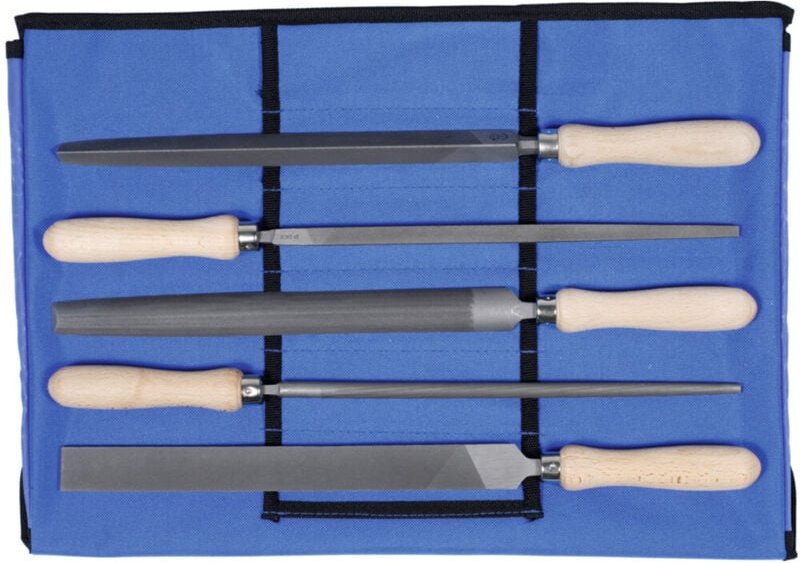 Vielzweck-Feilensatz 5-teilig in Rolltasche Hieb 2, mit Holzheft, Länge ohne Angel: 250 mm 5 Stk - Dick