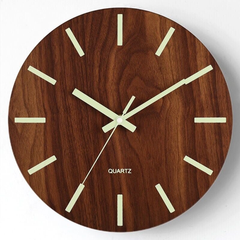 12 Zoll Beleuchtete Wanduhr Silent Tickless Design Holz Nachtlicht Runde Wanduhr für Wohnzimmer und Schlafzimmer im Dunk...