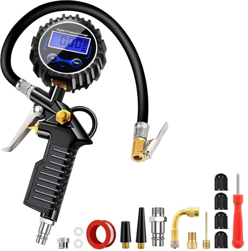 Thumbnail - Digitales Reifendruckmessgerät, hochpräzises Multifunktions-LCD-Display, Reifendruckmessgerät, 220 PSI, Aufblaspistole m...