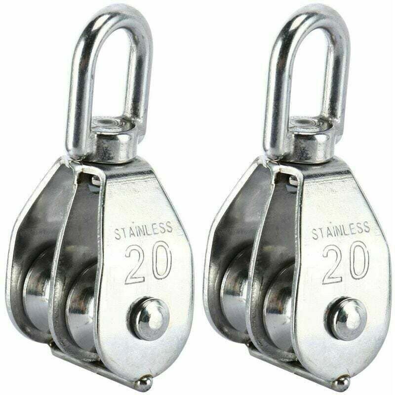 Thumbnail - 2er-Pack Doppelflaschenzug aus Edelstahl 304 mit Doppelflaschenzug-Drehhaken (M20)