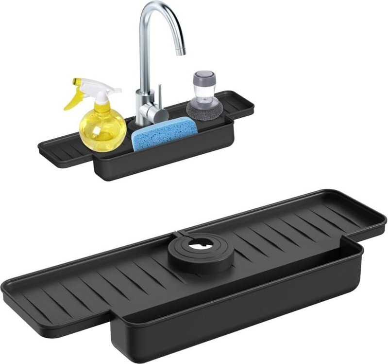 Spritzschutz für Küchenarmaturen, 15,7 Zoll Wasserhahn-Abflusshalter, Silikon-Wasserhahnmatte, Spritzschutz für Küchensp...