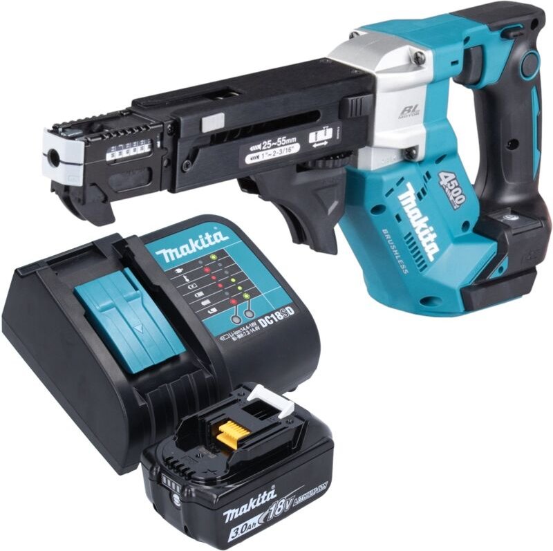 Makita DFR 552 SF1 Akku Magazinschrauber 18 V 25 - 55 mm Brushless + 1x Akku 3,0 Ah + Ladegerät