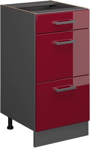 Küchenunterschrank R-Line, Bordeaux Hochglanz, 40 cm mit Schubladen, ohne Arbeitsplatte Vicco