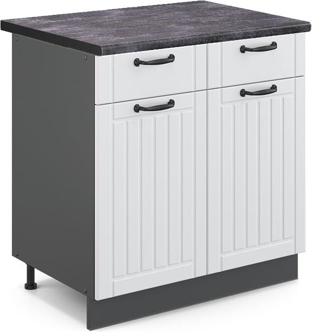 Vicco - Küchenunterschrank Fame-Line, Weiß Landhaus, 80 cm , ap Anthrazit