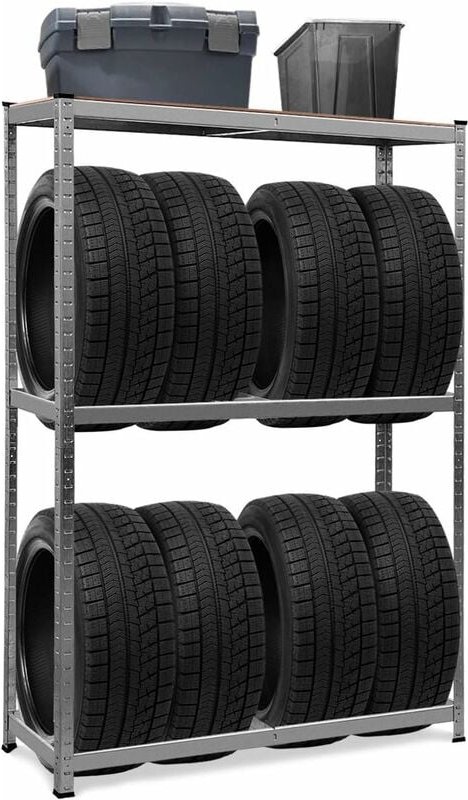 Garagenregal Reifenregal Lagerregal Reifenstaender Werkstattregal Schwerlastregal, aus Stahl, silbern,120x40x180cm - Gop...