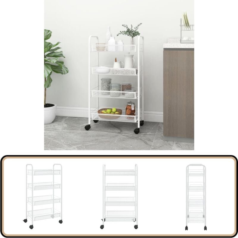 Küchenwagen 4 Etagen Weiß 46x26x85 cm Eisen - Küchentrolley - Küchenwagen - Rollwagen - Lagerung - Organisation