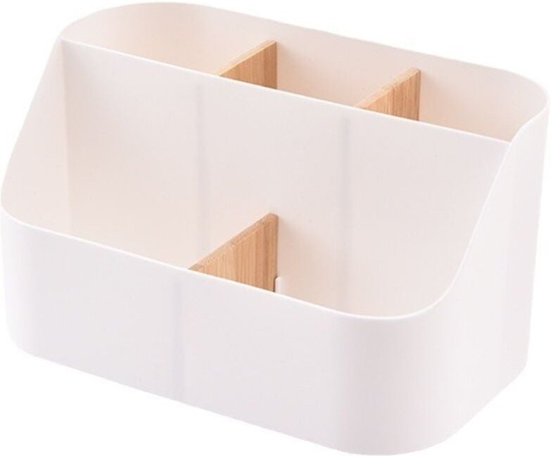 Schreibtisch-Organizer, Aufbewahrungsbox, Bürobedarf, Stifthalter mit Holzfächern, für Büro, Schule, Zuhause, Weiß