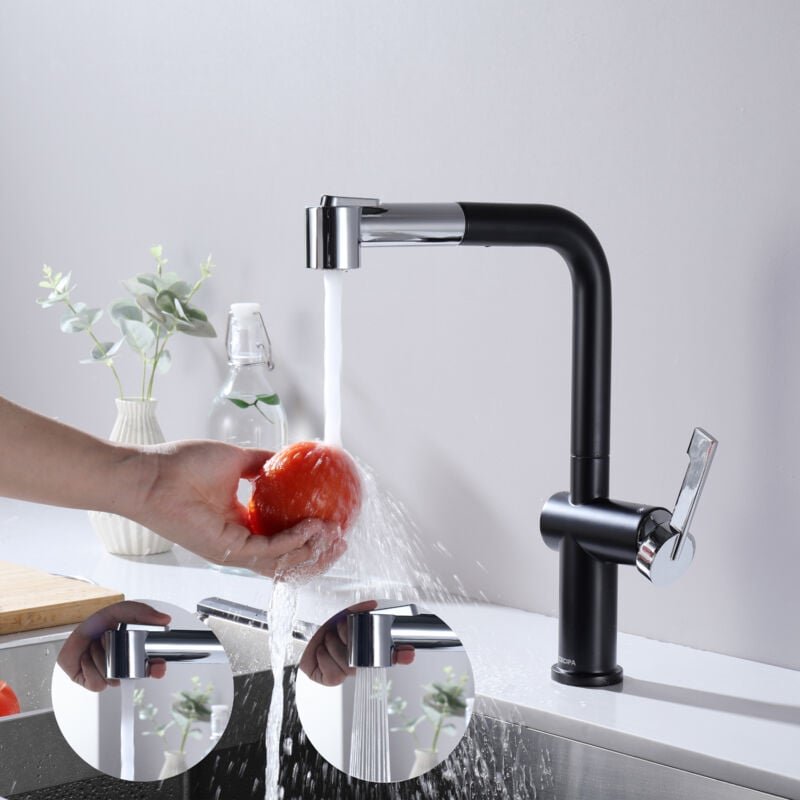 Thumbnail - Küchenarmatur Ausziehbar Hochdruck Küchenwasserhahn mit 2 Wasserauslassmodi, Mischbatterien für die Küche 360 ° drehbare...