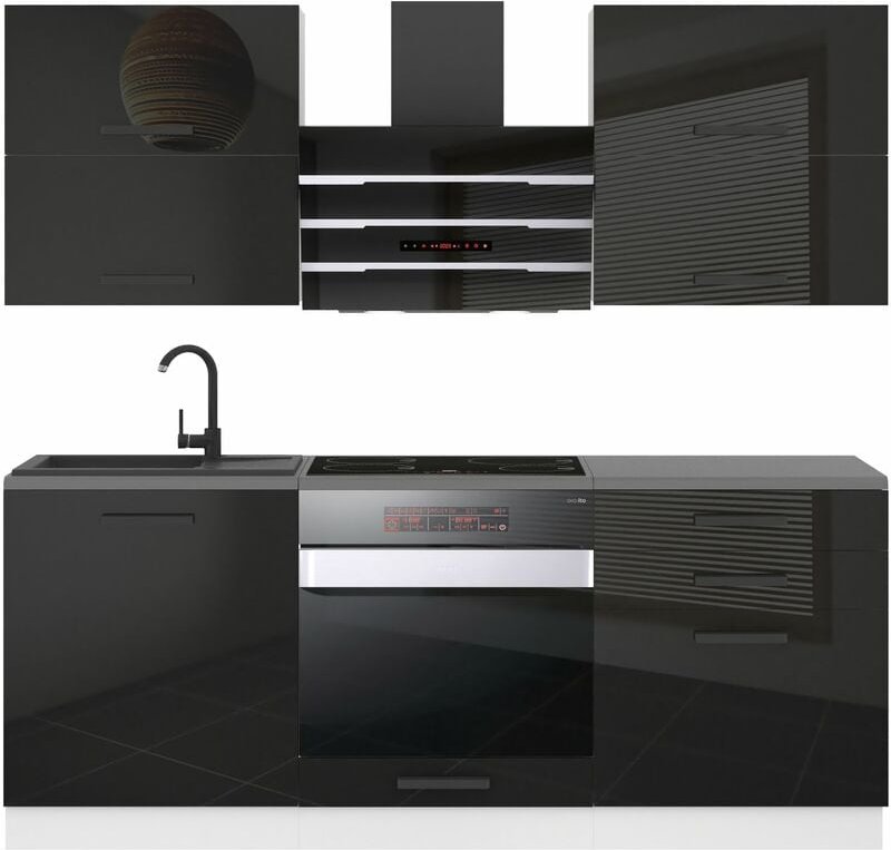 Küchenzeile Küchenblock Emily - Küchenmöbel 180 cm Einbauküche Vollausstattung ohne Elektrogeräten mit Hängeschränke und...