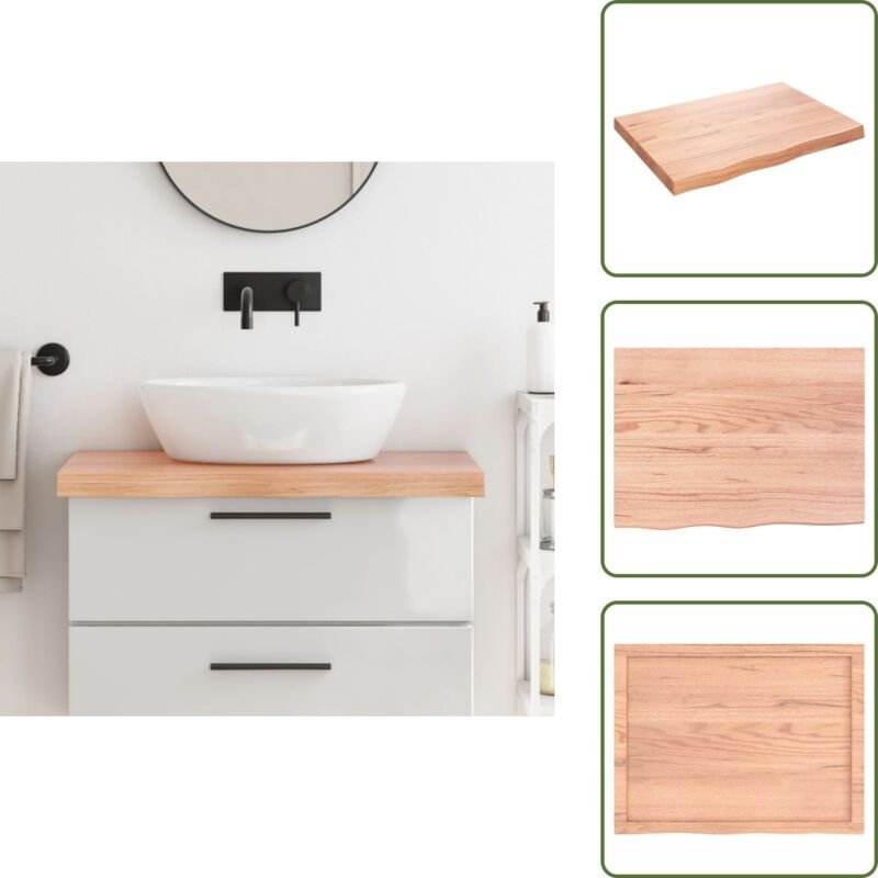 Waschtischplatte Hellbraun 80x60x(2-6) cm Massivholz Behandelt - Eichenholz Platte - Holz Waschttischplatte - Waschtisch...