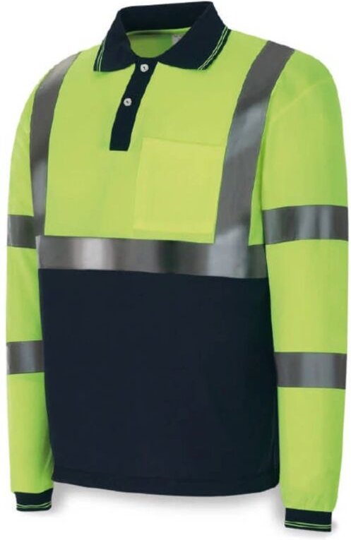 Hochsichtbares Langarm-Poloshirt, 200 g, Gelb, Blau, Spolfyamls