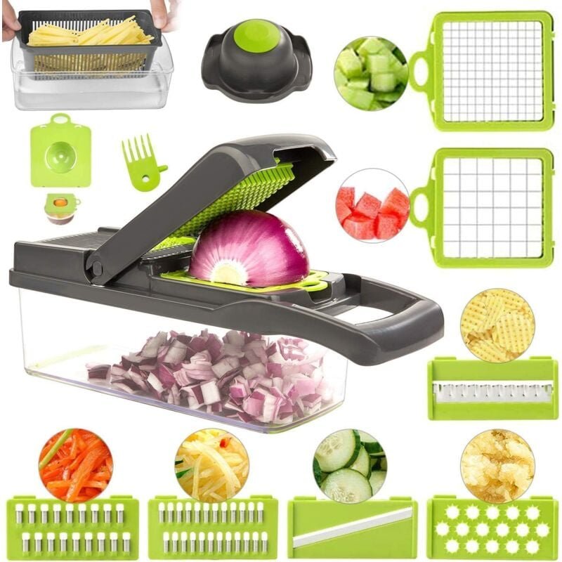 Alovez - Mandoline Kitchen Professional 12-in-1 Multifunktions-Gemüseschneider mit Edelstahlklinge Sep