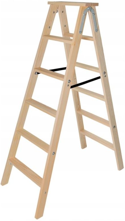 Kadax - Holzleiter, Malerleiter, Stehleiter, mit Stahlhaken, 6 Stufen