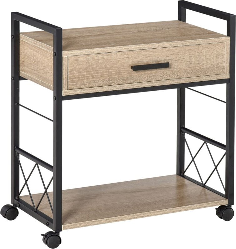 Beistelltisch Servierwagen mit Rädern Küchenwagen Kaffeetisch mit Schublade Ablage Sideboard beweglich Spanplatte Natur ...