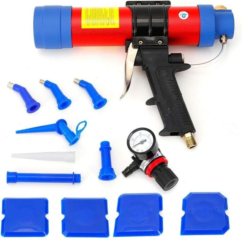 Pneumatische Glaskleber Versiegelung Kartuschenpistole Luftpistole 310ML 6Bar mit 7 Stück Caulking Head