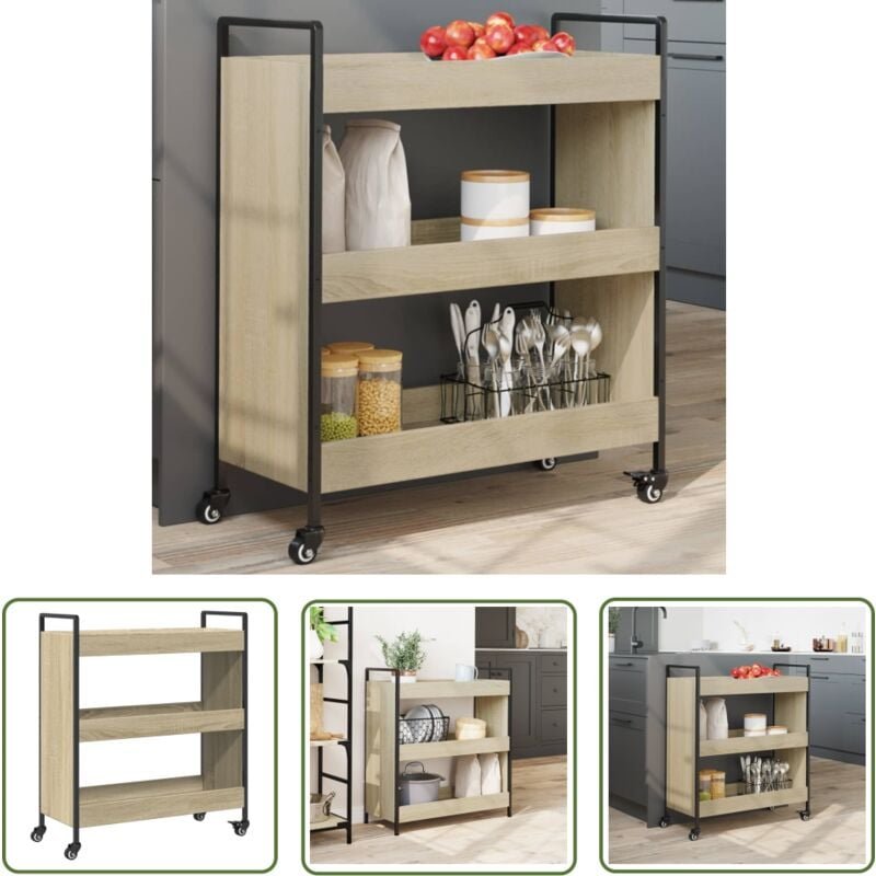 Küchenwagen Sonoma-Eiche 70x30x82 cm Holzwerkstoff - Küchentisch - Küchenschrank - Rollwagen - Sideboard - Esstisch - Th...