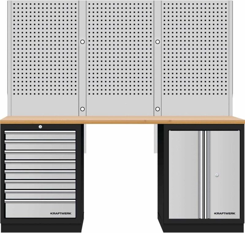 Kraftwerk - mobilio 2er Kompakt-Kombi mit Lochwand, Buche Multiplex