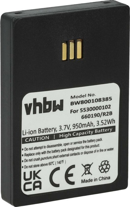 Vhbw - 1x Akku kompatibel mit Innovaphone IP63 schnurlos Festnetz Telefon (950 mAh, 3,7 v, Li-Ion) Schwarz