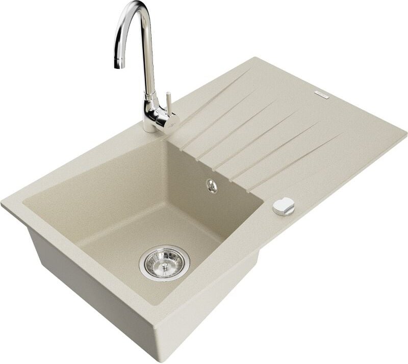 Cesar 1 Becken-Granitspüle mit Abtropffl√§che und Mischbatterie Telma, Beige - 6514-69-670200-00 - Mexen