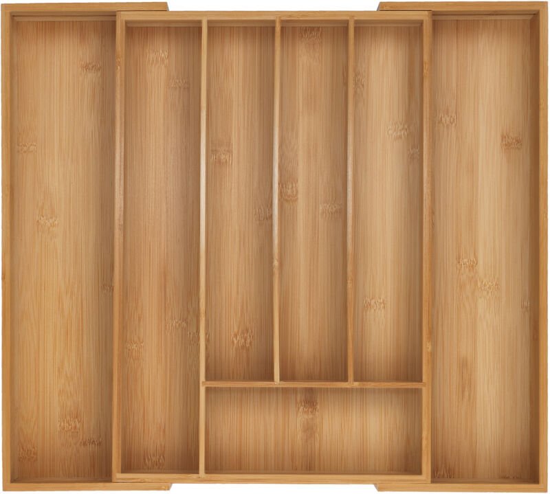 Relaxdays - Besteckkasten, 5–7 Fächer, ausziehbarer Besteck Schubladeneinsatz, HxBxT: 5 x 31-50 x 45 cm, Bambus, natur