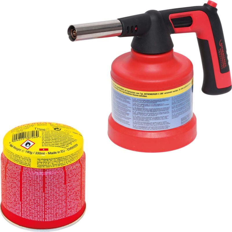 Rs 200 Piezo inkl. 1x C200 Supergas Lötlampe Lötbrenner 180° Drehung ft 800°C / at 650°C - 1500005078 - Rothenberger Ind...