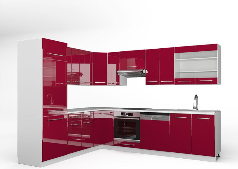 Vicco - Eckküche Fame-Line, Bordeaux Hochglanz/Weiß, 227 x 287 cm , ap Marmor