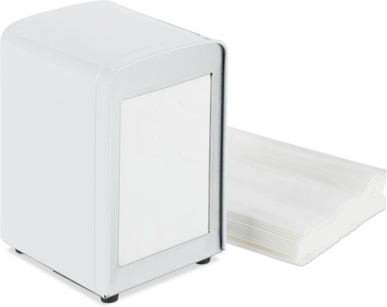 Serviettenspender Retro, Metall, kleine Serviettenhalter für Eisdiele, Café, Bistro, hbt: 15x9,5x11, weiß - Relaxdays