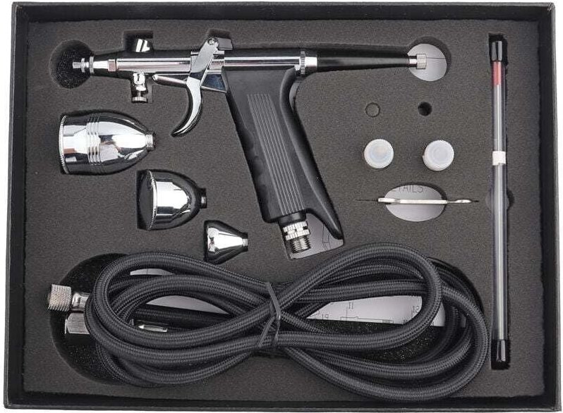 Decdeal Airbrush-Pistolen-Set mit Schwerkraftzufuhr, Airbrush-Pistole, düsenlose Becher 0,3 mm, 0,5 mm, 0,8 mm für Nagel...
