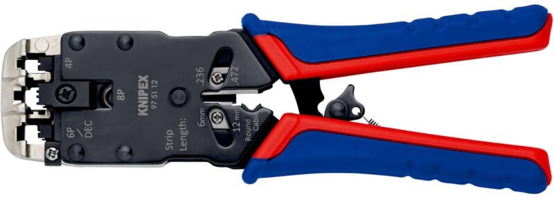 Knipex - Crimpzange für Westernstecker, mit Mehrkomponenten-Hüllen, brüniert, 200 mm