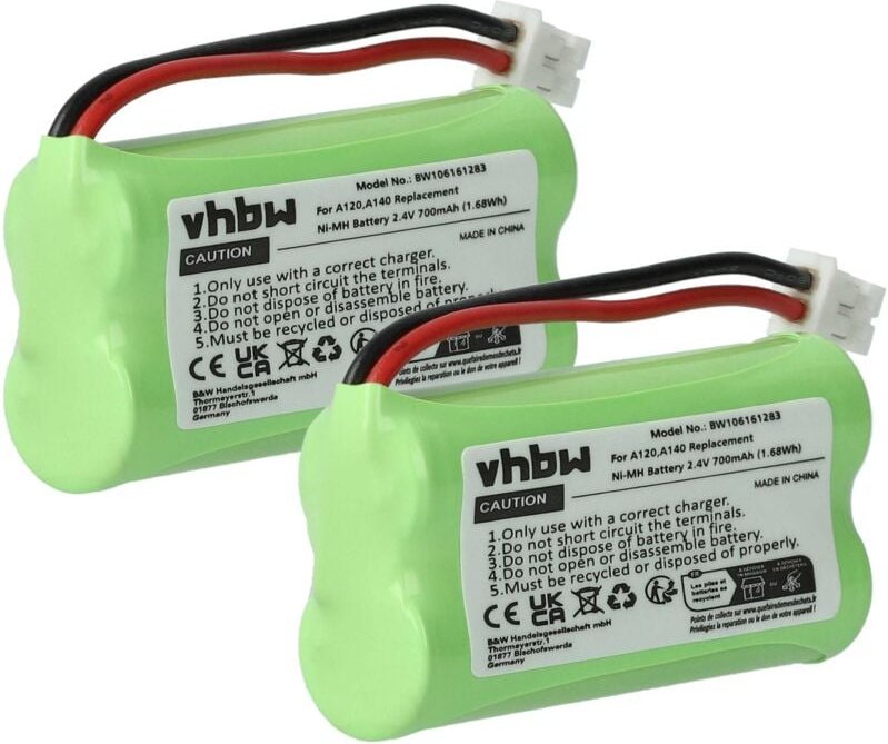 Vhbw - 2x Akku kompatibel mit Siemens Gigaset AS140 Duo, AS15, AS150 schnurlos Festnetz Telefon (700 mAh, 2,4 v, NiMH)