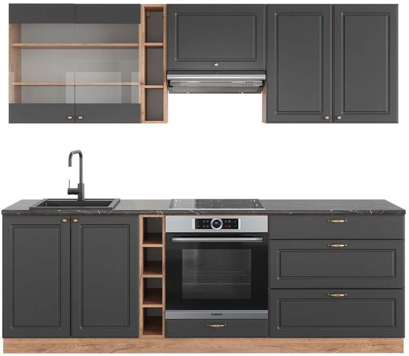 Vicco - Küchenzeile Fame-Line, Anthrazit Landhaus/Goldkraft Eiche, 235 cm , ap Anthrazit