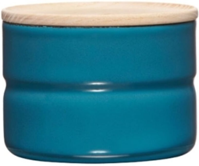 Riess Vorratsdose mit Eschenholzdeckel ⌀8cm 0,19L Blue Emaille
