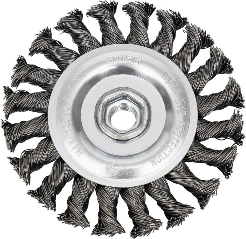 STIER Rundbürste 115 mm für Winkelschleifer, M14, Bohrung 22,2 mm, gezopft, Stahl, Drahtbürste, Winkelschleifer Bürste, ...