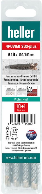 Thumbnail - Hammerbohrer SDS-Plus 4-Schneider 10mm x 100/160mm - Heller