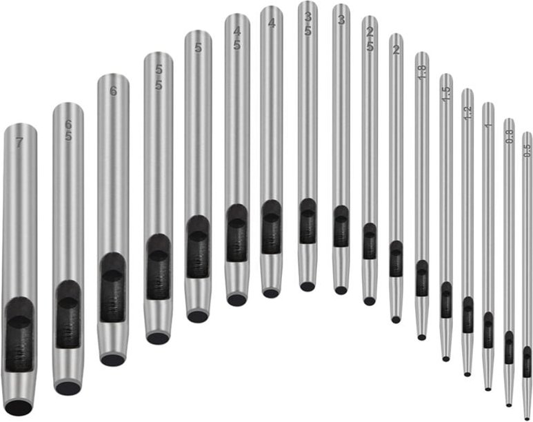 17-Teiliges Rundes Leder-Lochstanzwerkzeug 0,5-7 Mm, Metall-Hohllochstanzer für Lederhandwerk, Stanzwerkzeug-Set