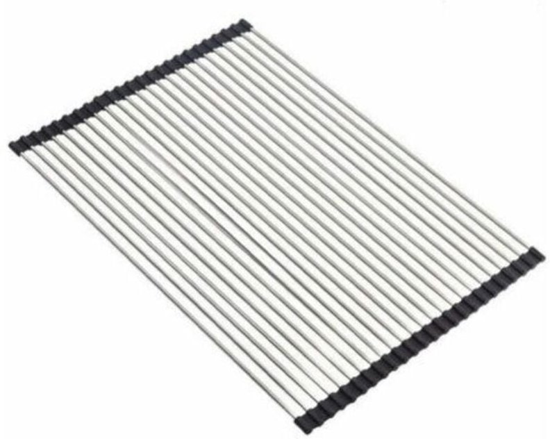 Abtropfgestell zum Aufrollen, faltbares Abtropfgestell aus Silikon, ideal für Obst und Gemüse, 47 x 38 cm (schwarz)