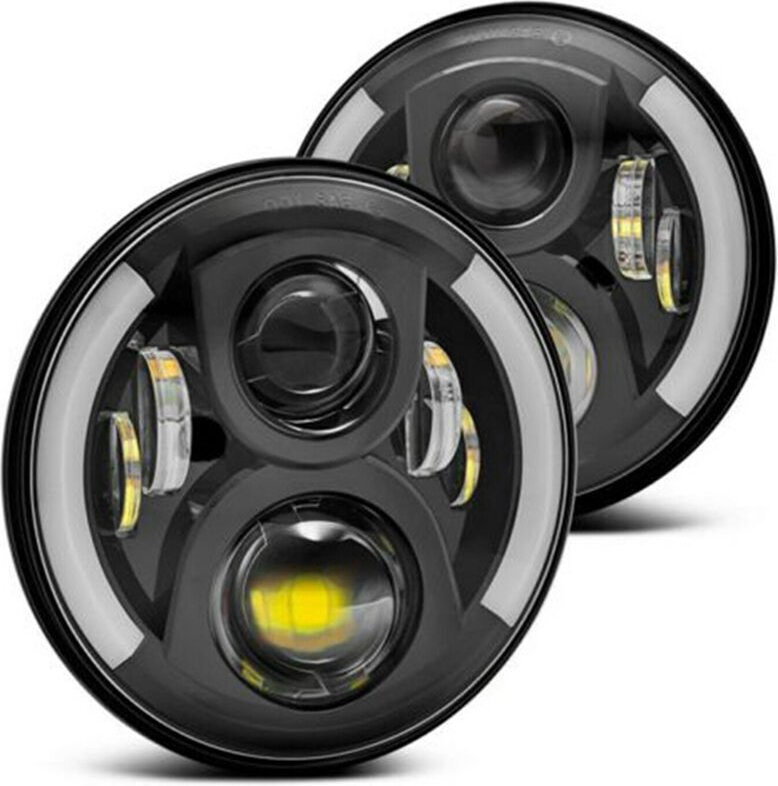 12V/24V Motorrad Runde LED Scheinwerfer Retro Blinker Lampe 7 Zoll Scheinwerfer Ersatz für Jeep Wrangler, 60W