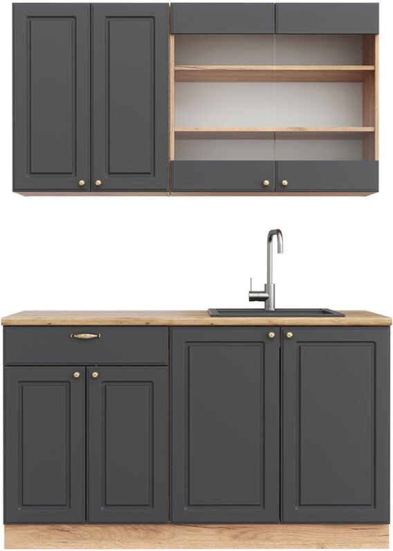 Vicco - Singleküche Fame-Line, Anthrazit Landhaus/Goldkraft Eiche, 140 cm , ap Eiche