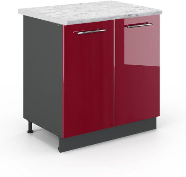 Spülenunterschrank Fame-Line, Bordeaux Hochglanz, 80 cm mit Regal, ap Marmor Vicco