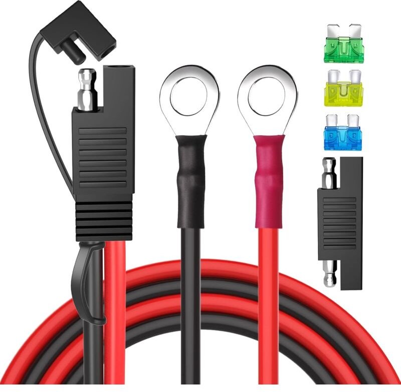 Dolaso - SAE-Batterieanschluss, SAE-Klemmenkabelbaum an 10-AWG-O-Ring, 2-poliges SAE-Batterieverlängerungskabel mit Schn...