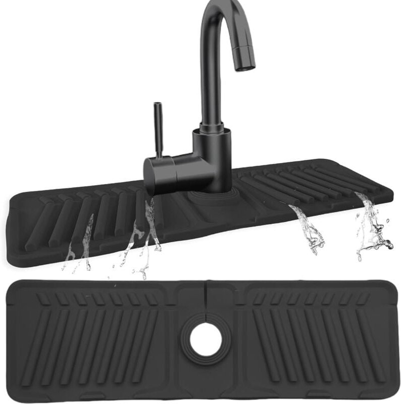 44 x 14 cm Wasserhahnmatte mit zuschneidbaren Löchern, 7° Neigung, 90° faltbares Design, Schwarz